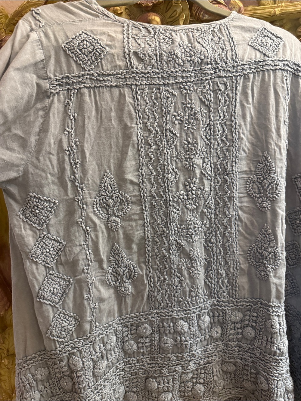 Embroidered Women’s V-Neck Tunic Top in Light Gray 100% Viscose Travel Top - Picture 8 of 8